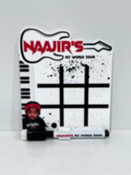 Rockstar themed tic tac toe board with dry erase marker