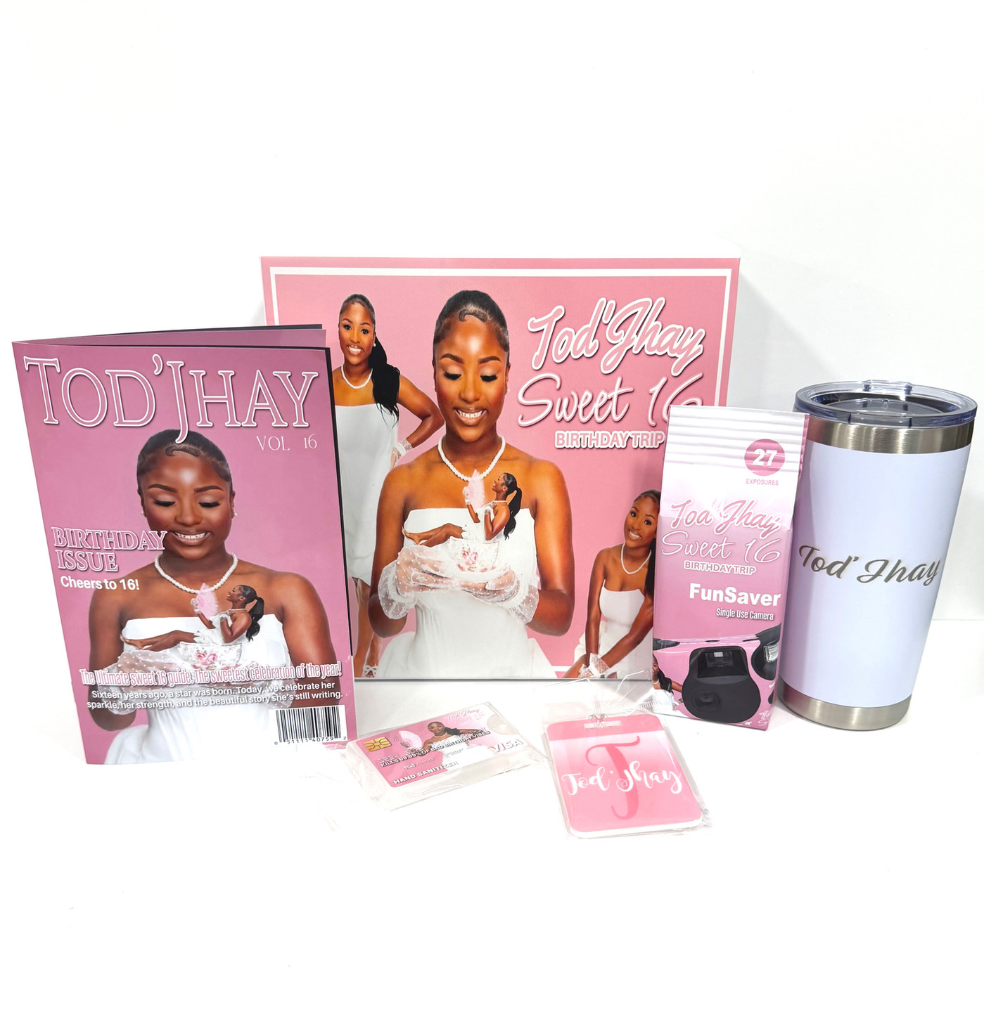 A luxurious travel gift set including custom magazines and items from The Bestie Package