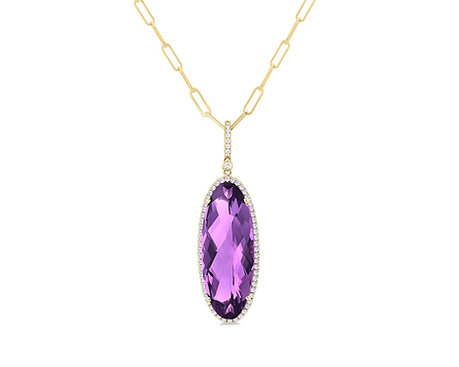 Oval Shape Gemstone & Halo Diamond Pendant
