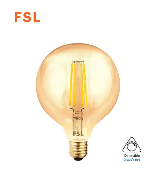 תמונה ממוזערת: 8W FSL פילמנט אמבר E27 נורת גלוב 125 בסיסי