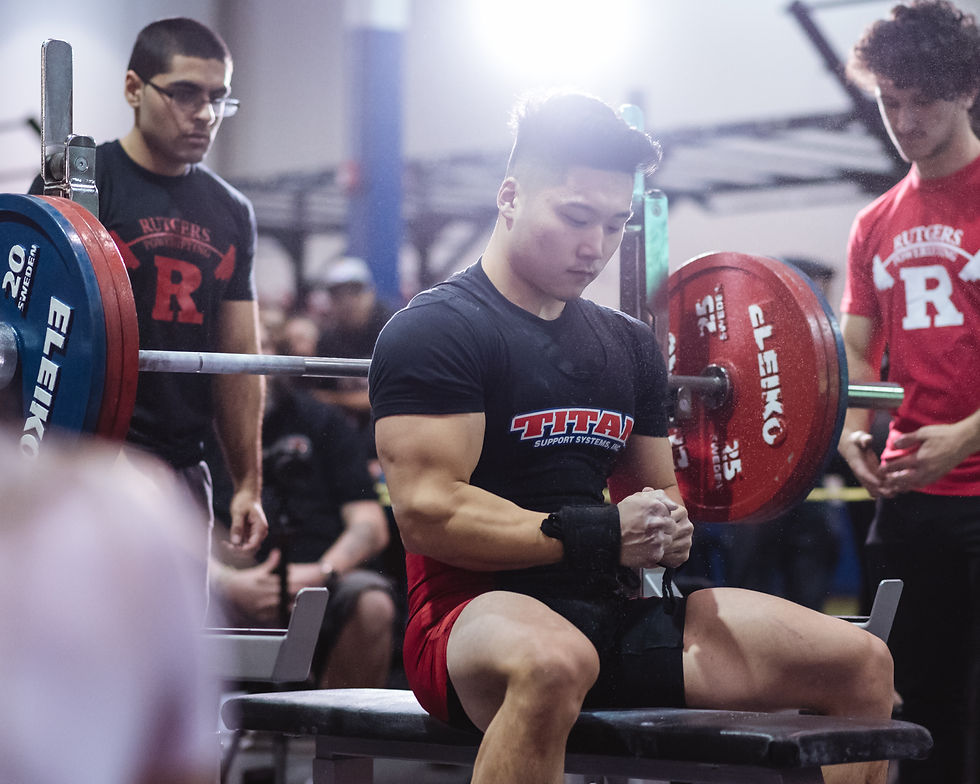 Powerlifter preparing to bench press.