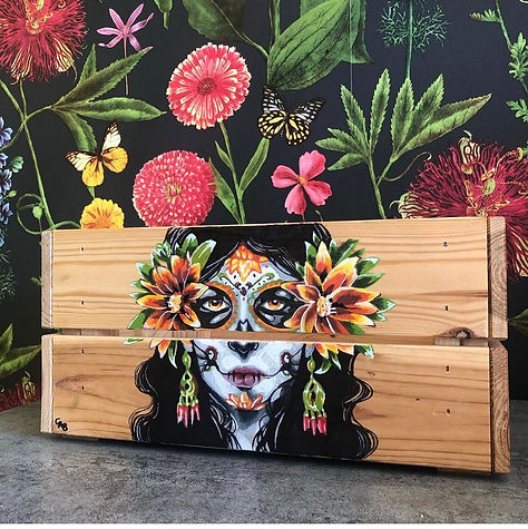 ‘Dia de los muertos’- Hand-painted crate