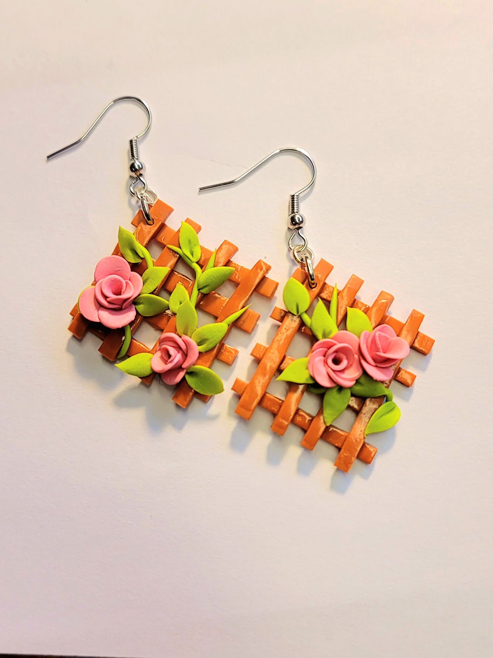 Climbing Pink Rose Earrings 