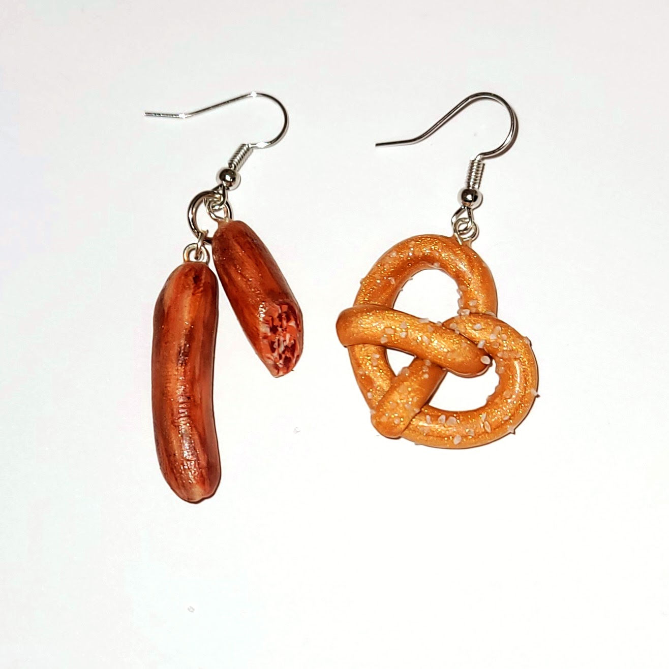 Sausage and Pretzel Earrings 