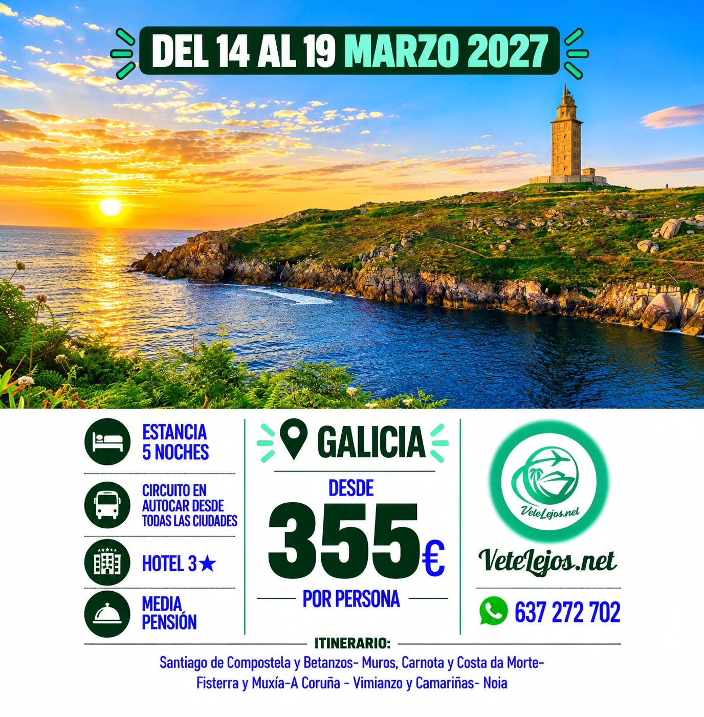 🌊💙 ¡GALICIA AL COMPLETO! RÍAS ALTAS, FISTERRA Y COSTA DA MORTE DESDE SOLO 355€