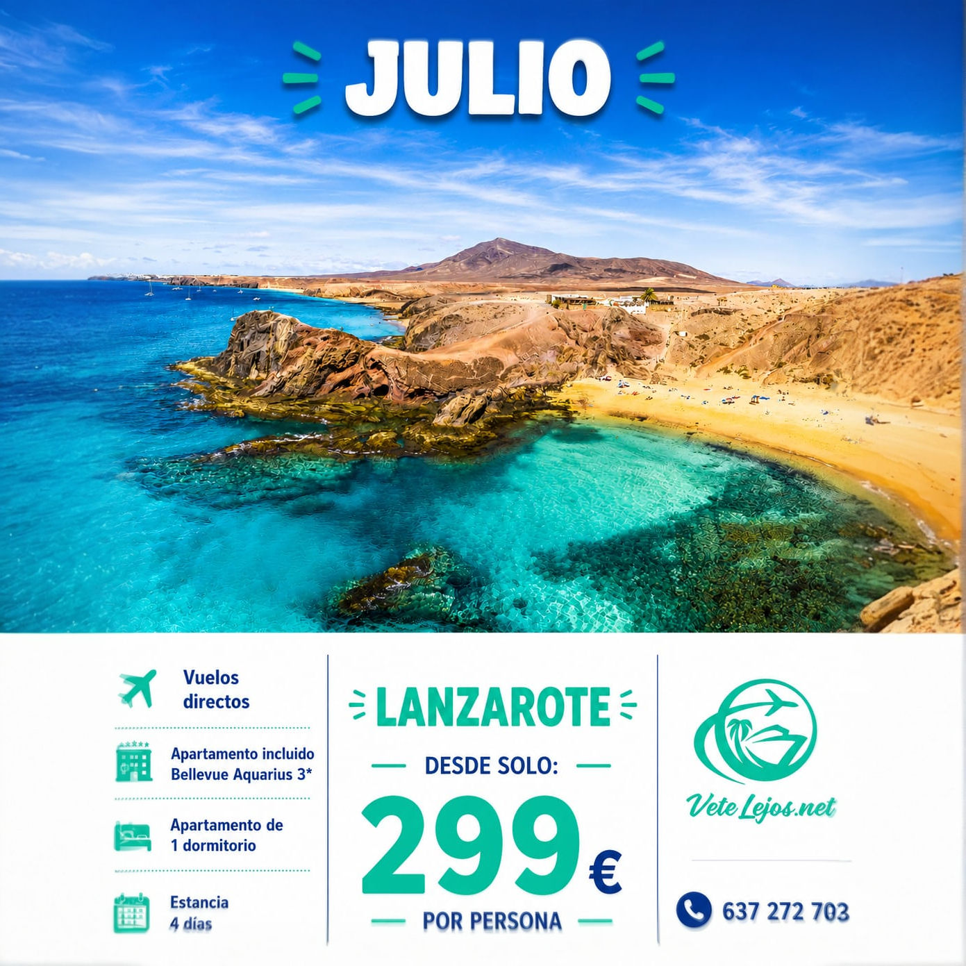 ☀️🌴 LANZAROTE EN JULIO DESDE SOLO 299€ POR PERSONA ✈️🏖️