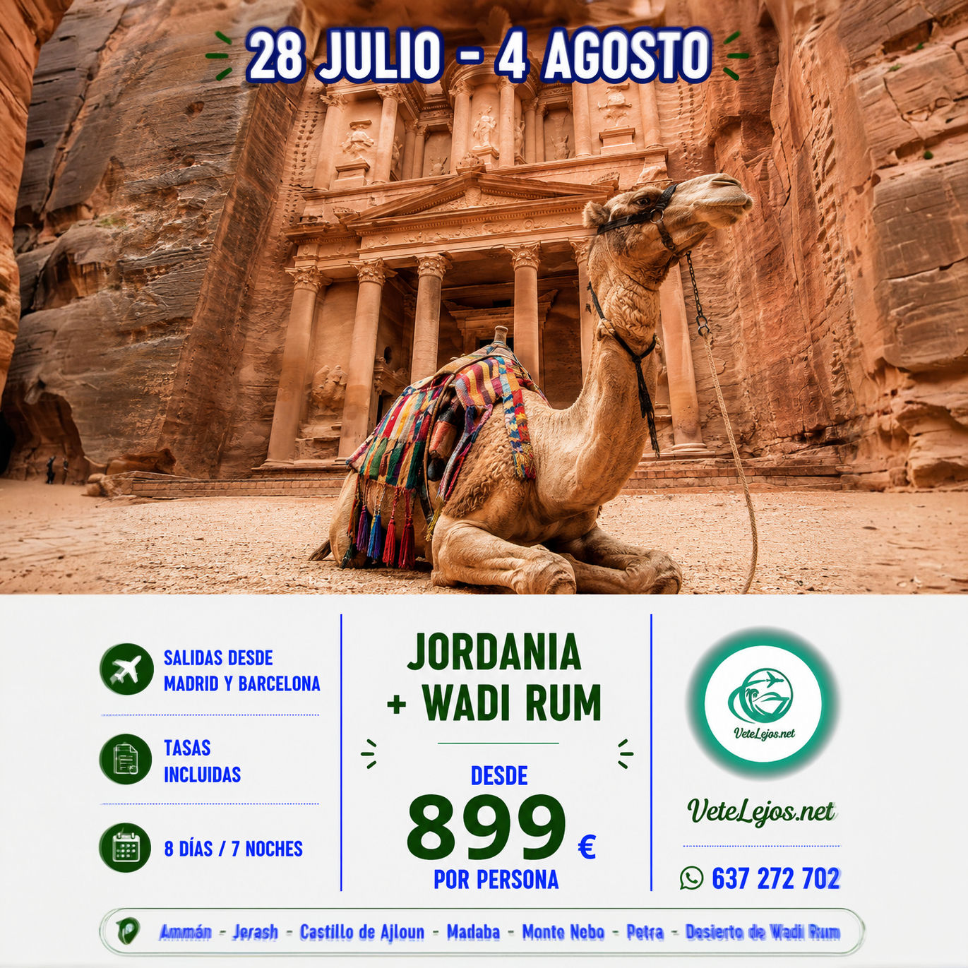 🇯🇴✨ JORDANIA Y WADI RUM DESDE 899€ POR PERSONA – OFERTA ESPECIAL JULIO ✨🇯🇴