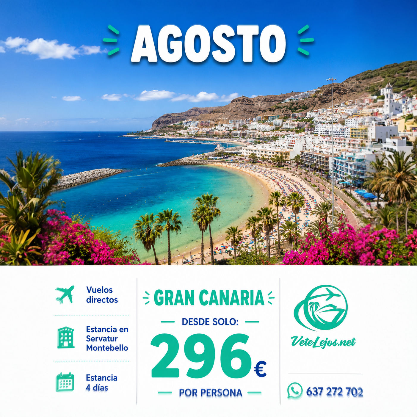 ☀️🏝️ GRAN CANARIA EN AGOSTO DESDE SOLO 296€ POR PERSONA ✈️🌴