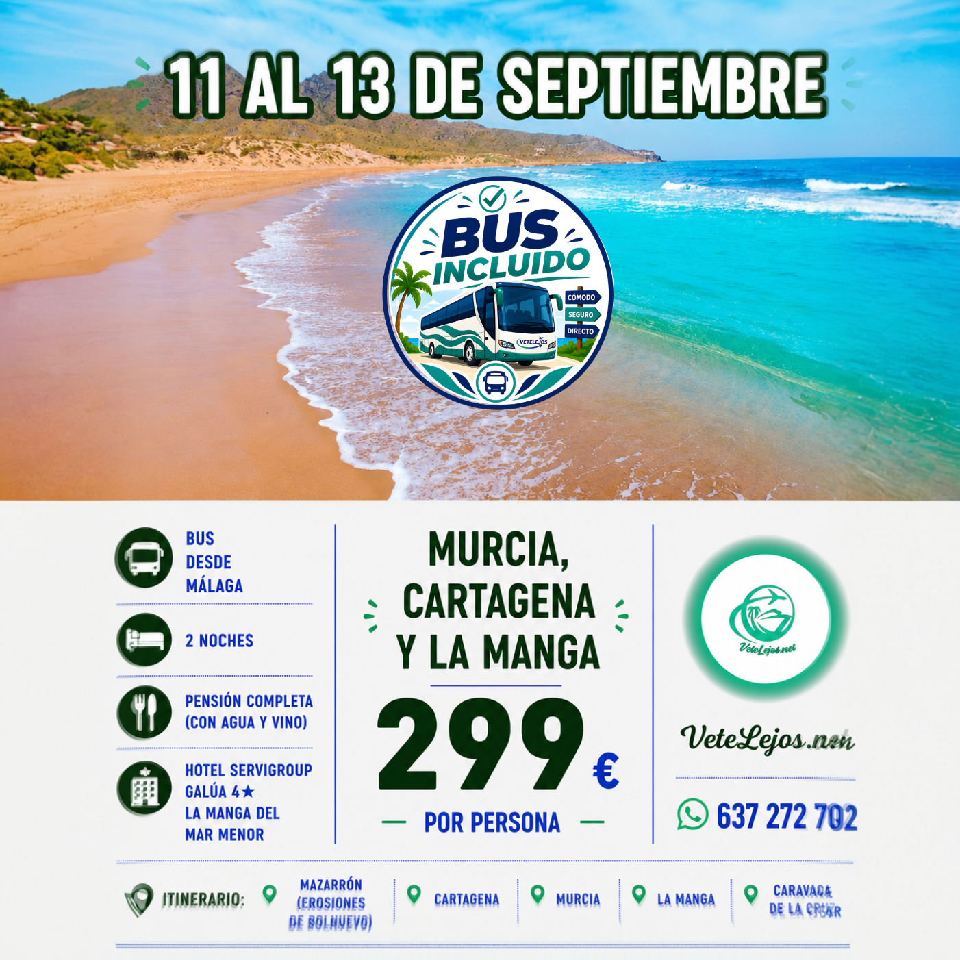 🌞🏖️ MURCIA, CARTAGENA Y LA MANGA DESDE SOLO 299€ POR PERSONA 🏖️🌞