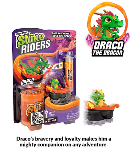 Slime Riders Draco dragon toy driving on a slime track packaging
