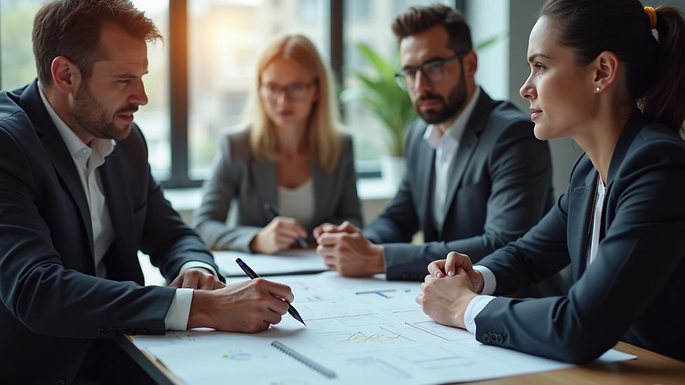 Close-up view of a business team discussing strategic planning
