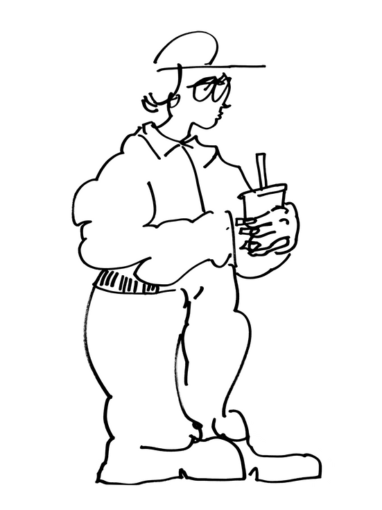 illustration of a girl at cafe nuances