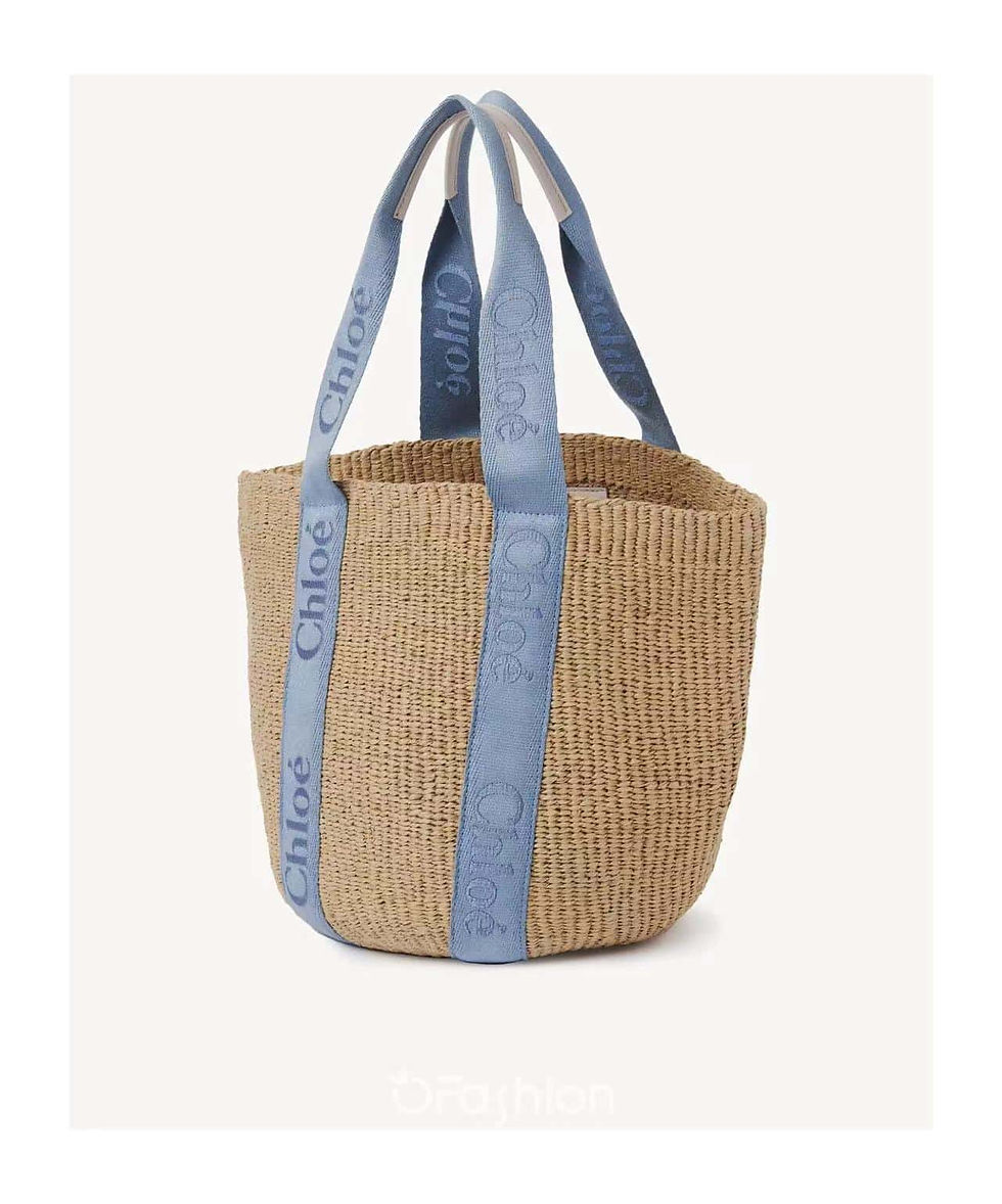 Thumbnail: Woody Straw Beach Bucket Bag 48CM Blue–Pink – Woven Ribbon Design – CLO055