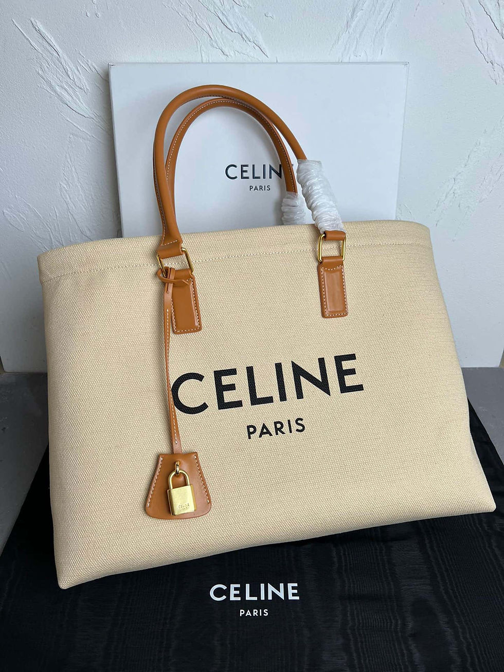 CELINE White Woven Calfskin Tote Bag - Luxury Beach Shopping Bag & Knockoff Bag