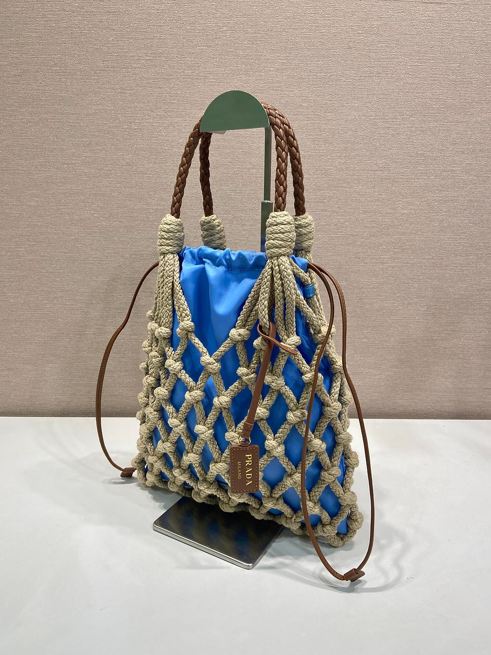 Thumbnail: Prada new handmade rope bag macramé design 1BC111 braided