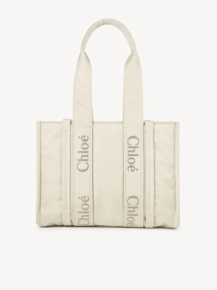 Thumbnail: Chloé Woody Nylon Tote Bag 37CM – Apricot Medium-Size Chloé Copy Tote Bag in USA
