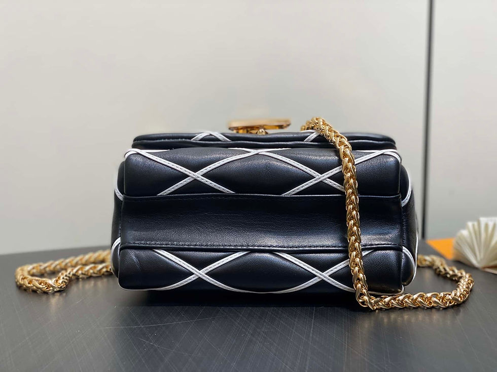 Thumbnail: Louis Vuitton LV GO-14 Trumpet Small Handbag Black & White Leather Chain Bag