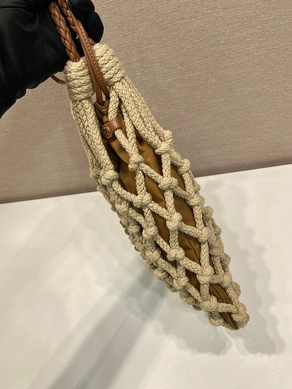 Thumbnail: Prada new handmade rope bag macramé design 1BC111 braided