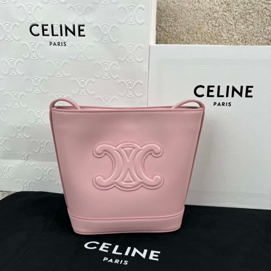 Celine CUIR TRIOMPHE Mini smooth cowhide bucket bag pink