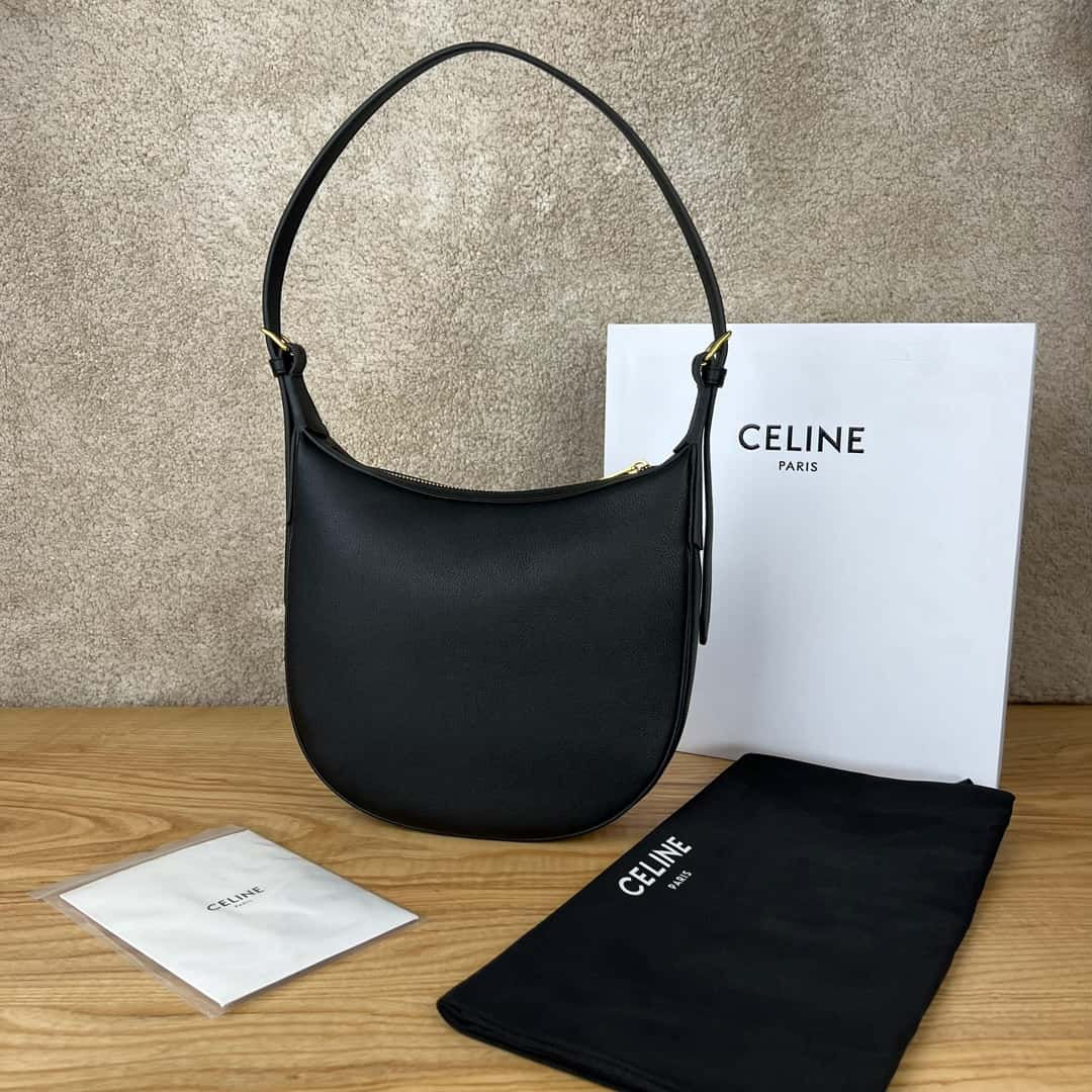 CELINE HELOISE Triomphe Small Soft Cow Leather Handbag Black