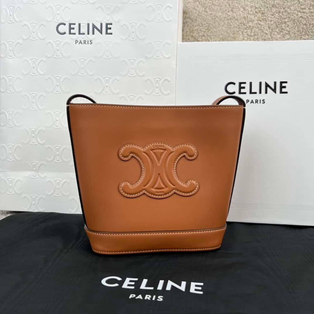 Celine CUIR TRIOMPHE Mini smooth cowhide bucket bag brown