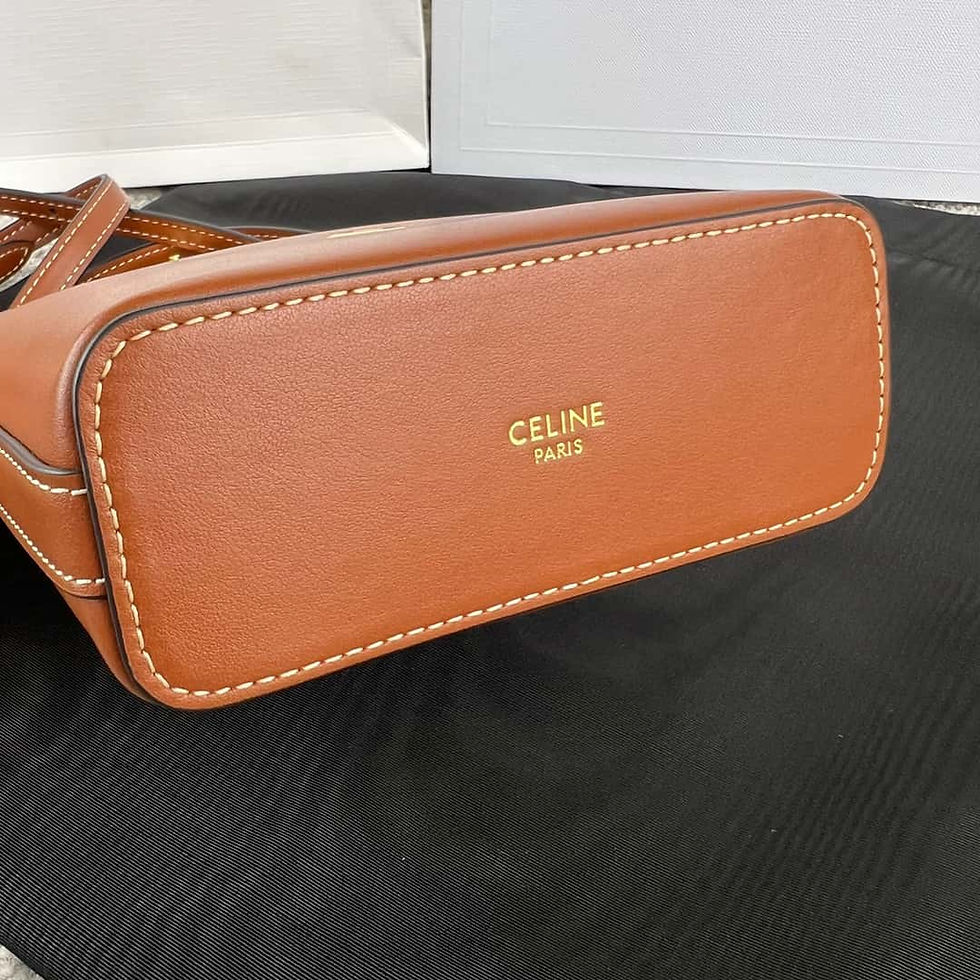 Thumbnail: CELINE TRIOMPHE Mini Smooth Cow Leather Bucket Bag Brown Celine Inspired Bags