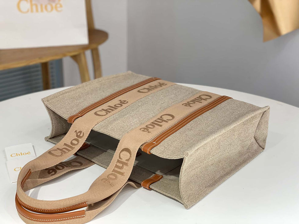 Thumbnail: Chloé Woody Linen & Leather Tote Bag 45CM – Orange Large Chloé Inspired Tote