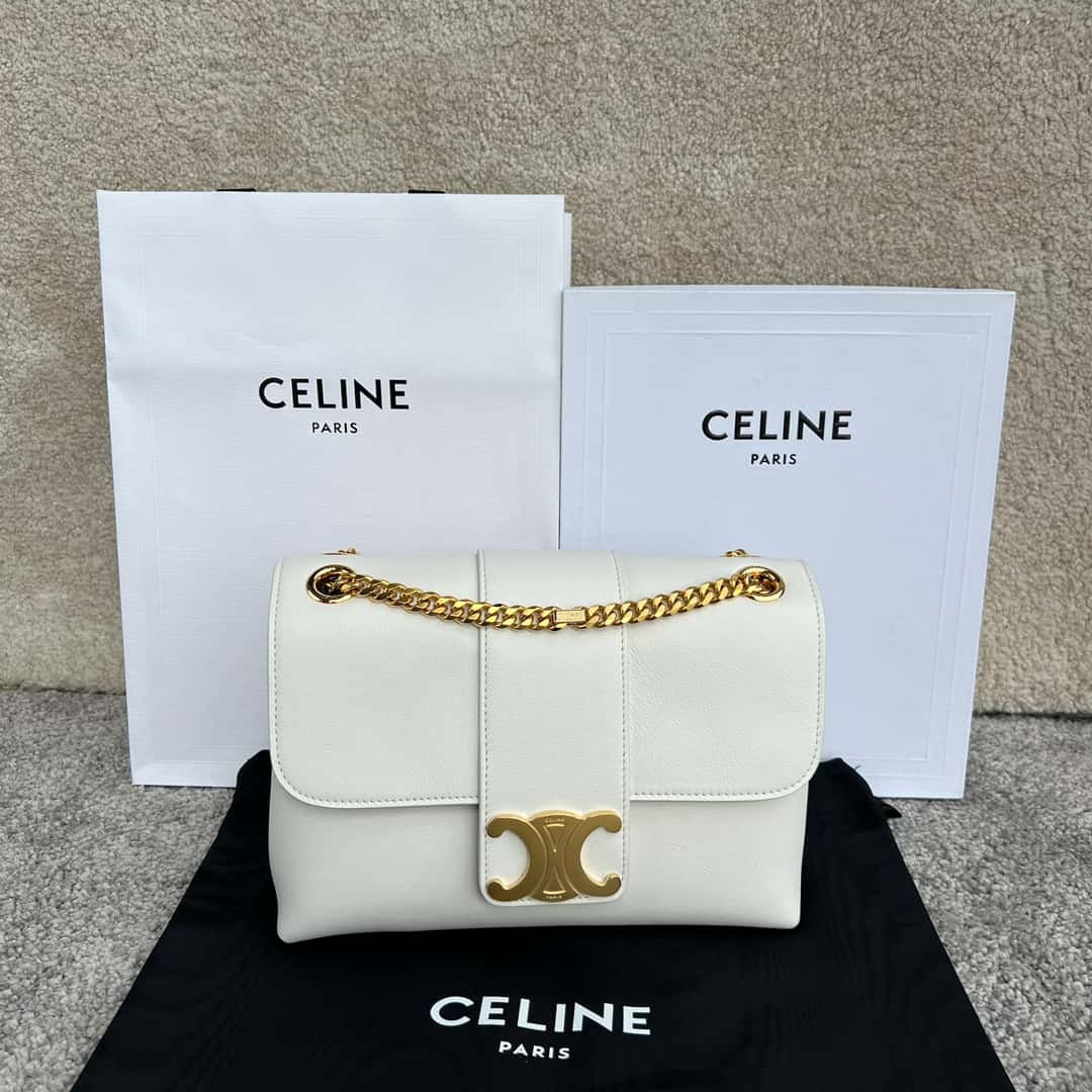 Celine VICTOIRE White Leather Bag | Chain Strap Celine Dupe Handbag