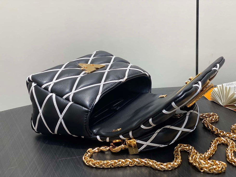 Thumbnail: Louis Vuitton LV GO-14 Trumpet Small Handbag Black & White Leather Chain Bag