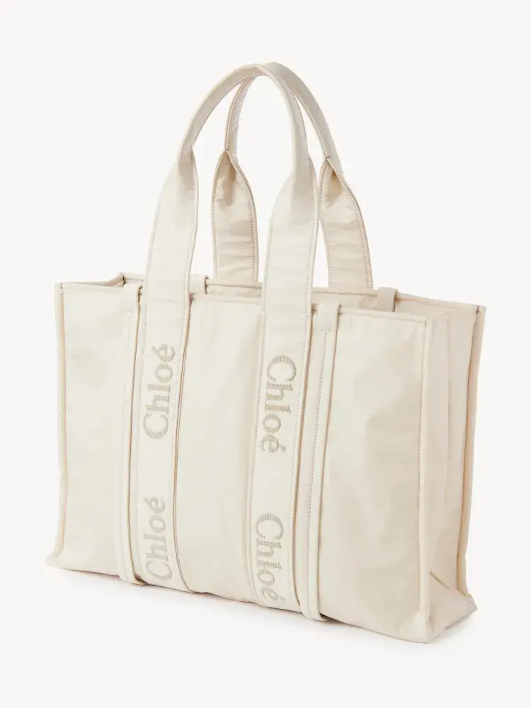 Thumbnail: Chloé Woody Nylon Tote Bag 45CM – Apricot Large-Size Chloé Inspired Tote Bag