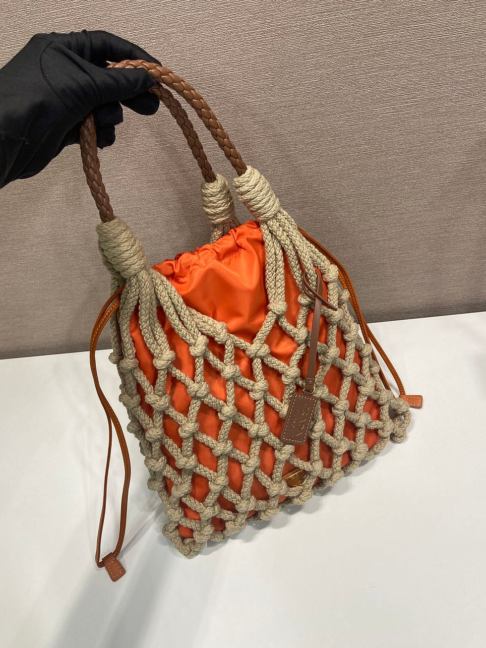 Thumbnail: Prada new handmade rope bag macramé design 1BC111 braided