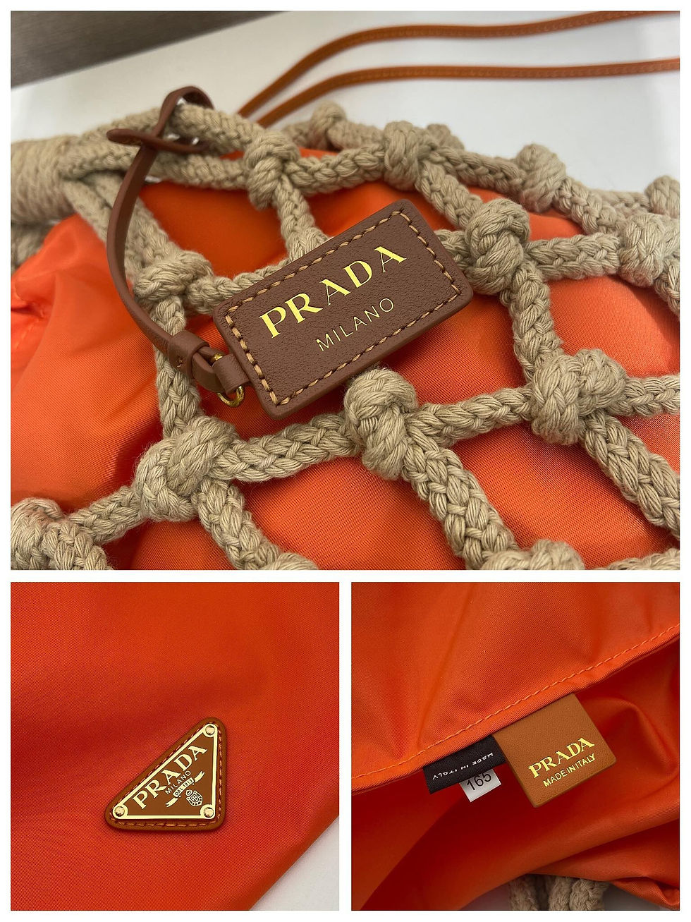 Thumbnail: Prada new handmade rope bag macramé design 1BC111 braided