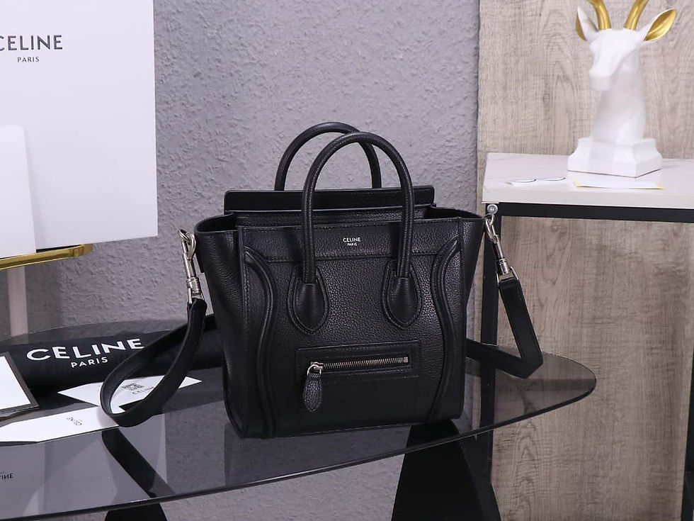 Celine Nano Luggage Bag | Black Calfskin Smiley Dupe