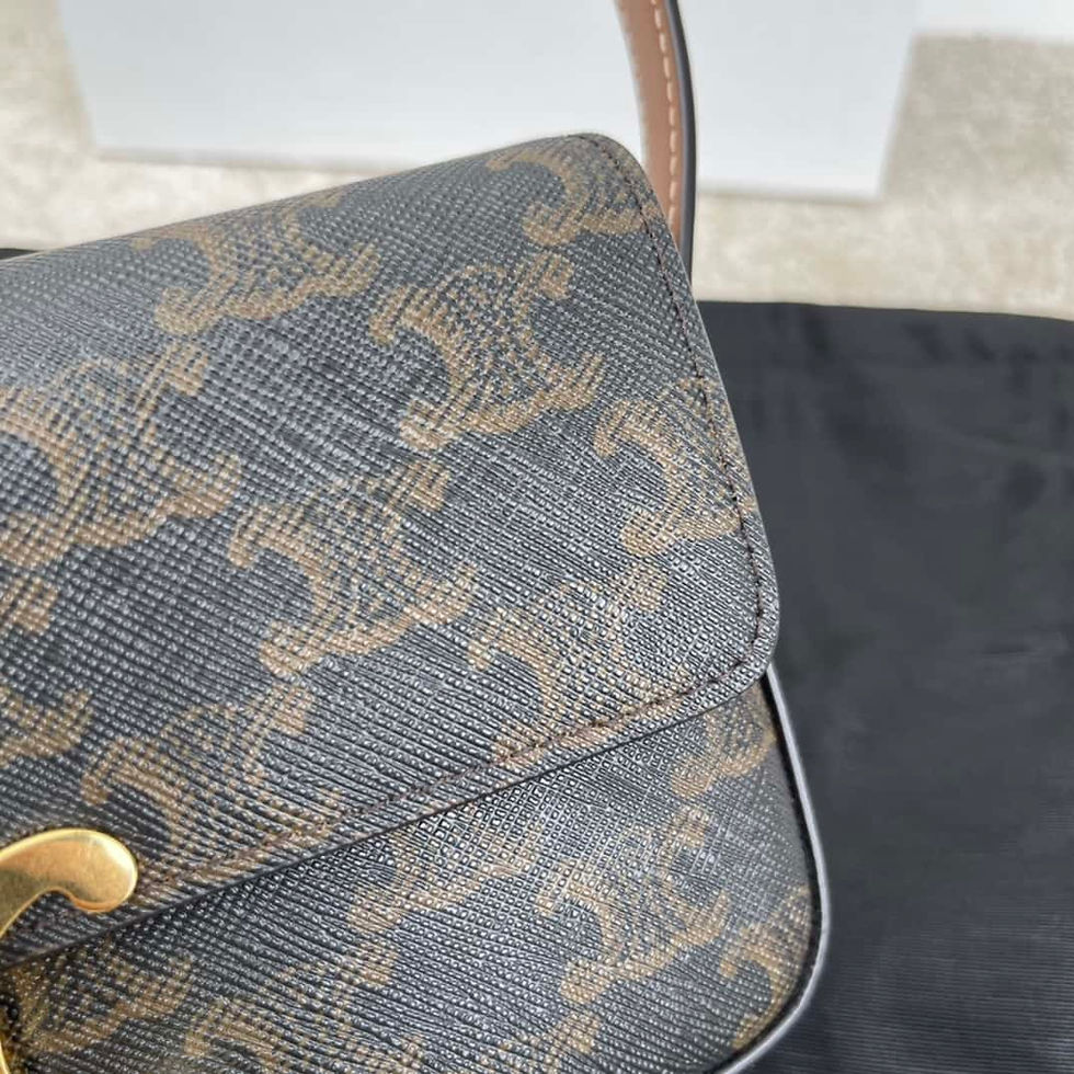 Thumbnail: Celine Triomphe Logo Printed Cowhide Shoulder Bag Yellow Brown | Celine Imitation