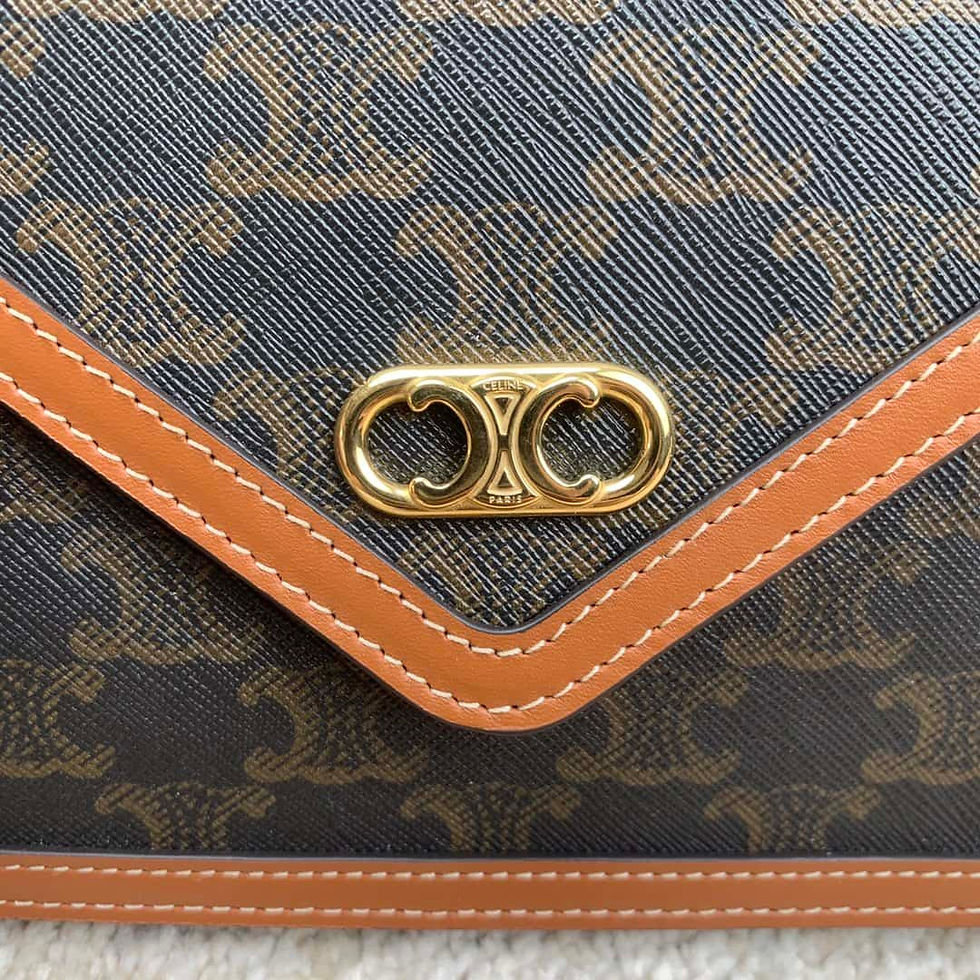 Thumbnail: CELINE MAILLON TRIOMPHE Logo Printed Sheepskin Chain Wallet Yellow brown color
