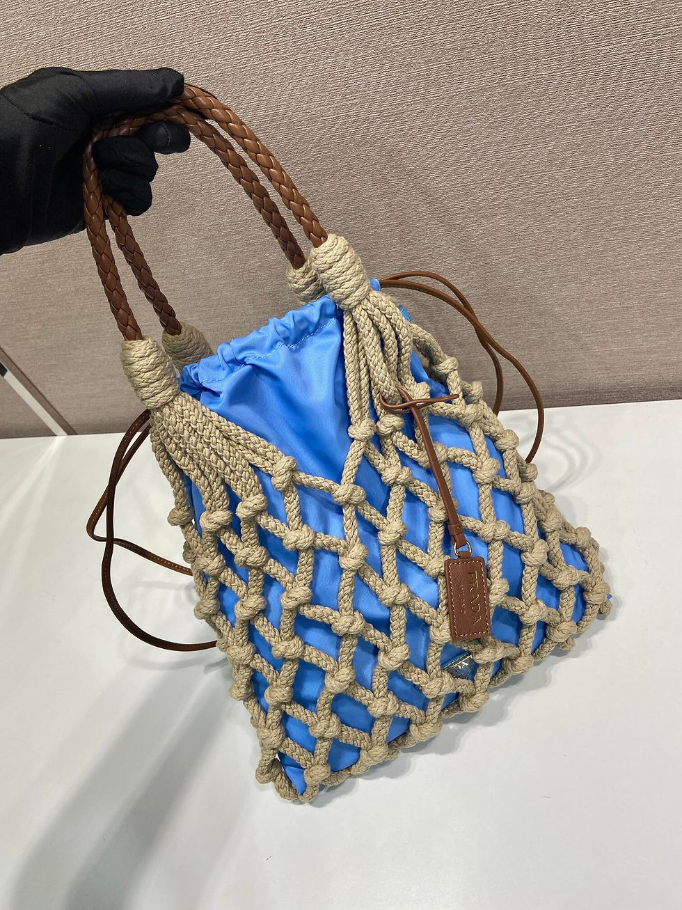 Thumbnail: Prada new handmade rope bag macramé design 1BC111 braided