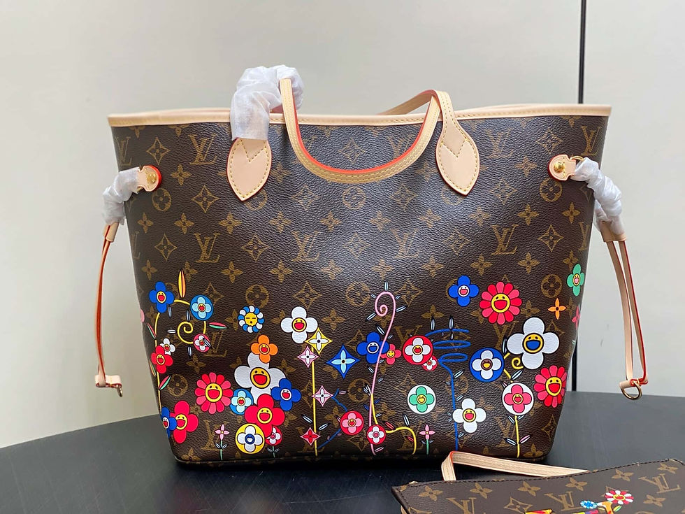 Thumbnail: Louis Vuitton LV Old Flower Silk-screen Flower Shopping Bag NEVERFULL Medium Bag