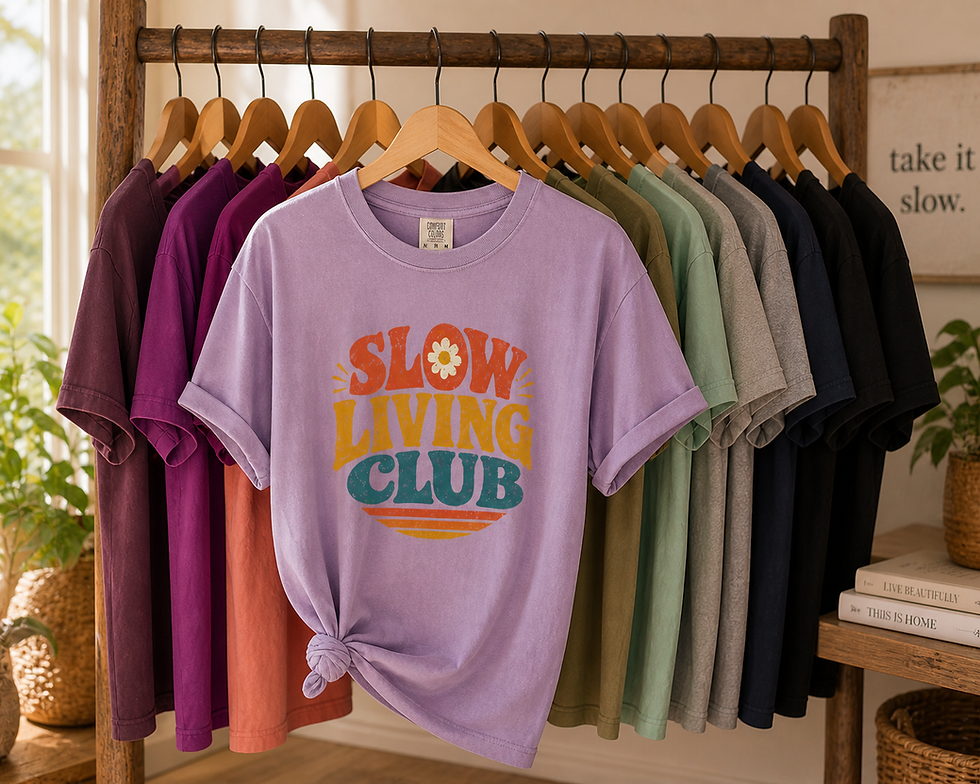 Thumbnail: Slow Living Club – Minimalist Inspirational T-Shirt - Wabi Sabi Quote Tee