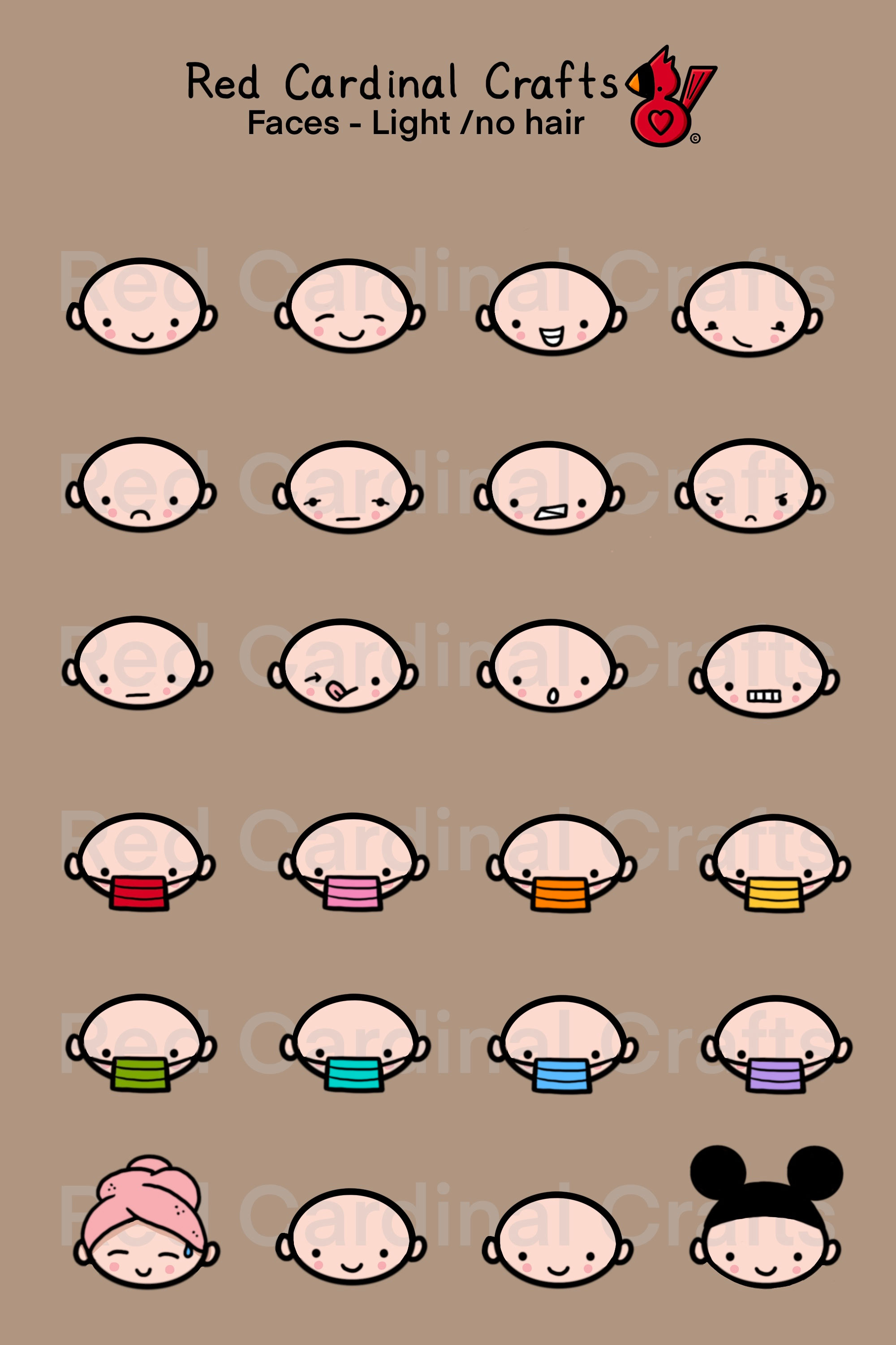 Digital Stickers - Faces/light skin/no hair