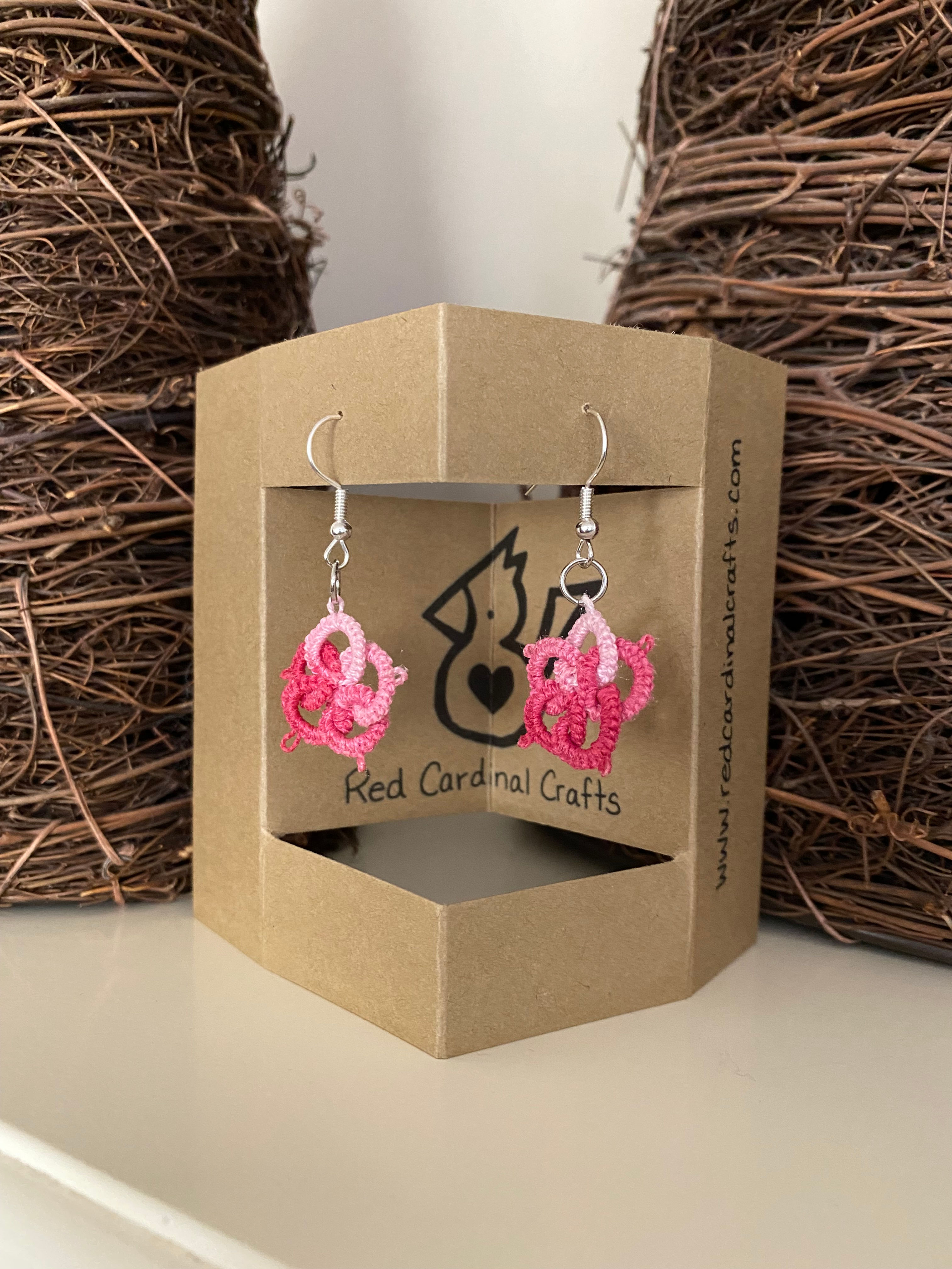 Tatted Earrings - variegated pink
