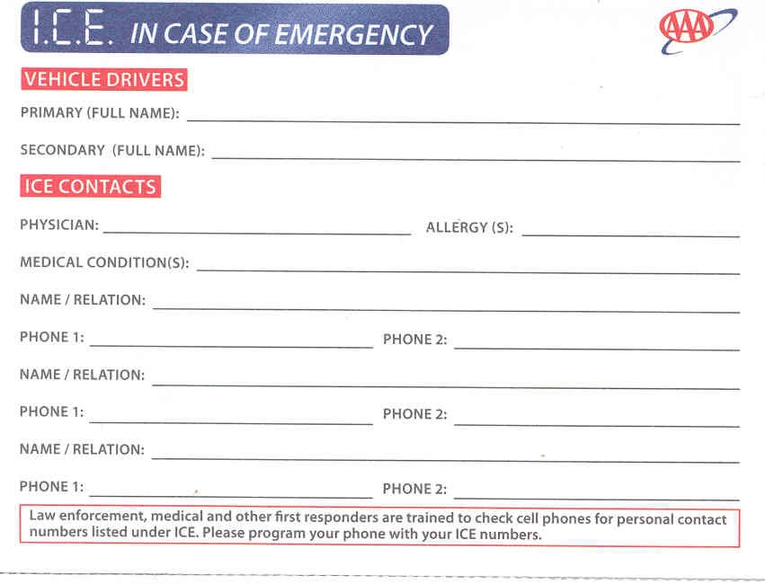 In Case of Emergency Cards