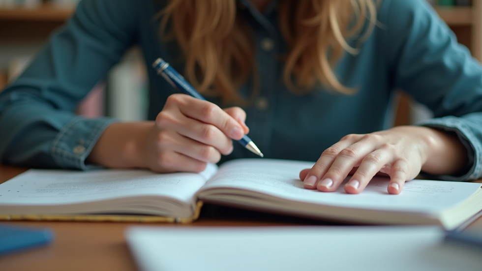 Close-up view of a student studying physics with textbooks and notes