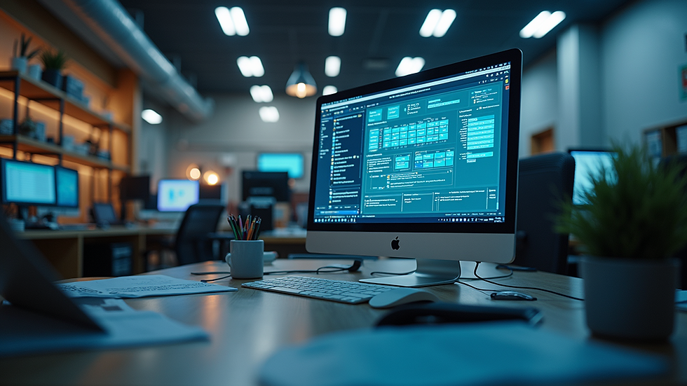 High angle view of a modern workspace with advanced technology