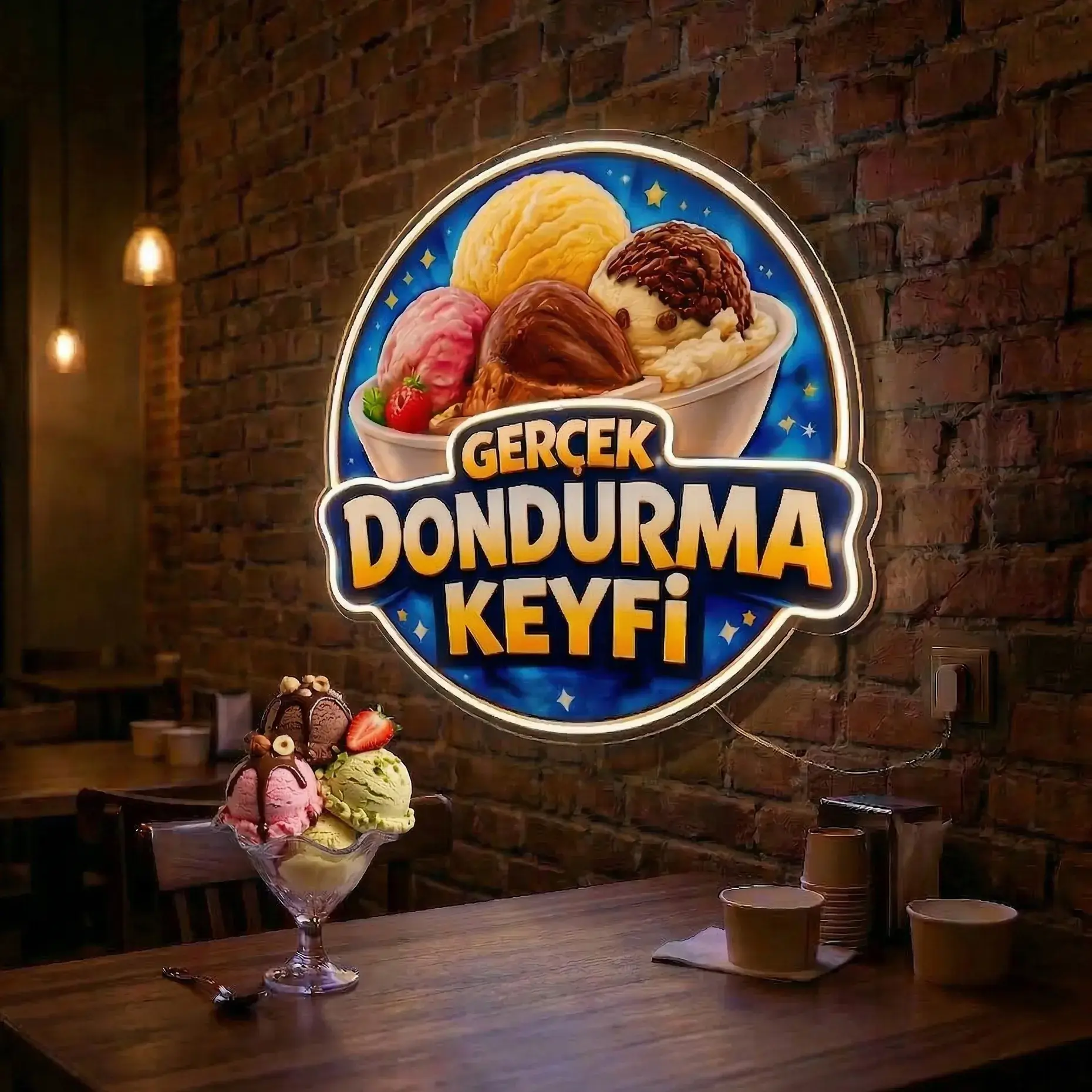 gerçek dondurma keyfi neon uv tabela