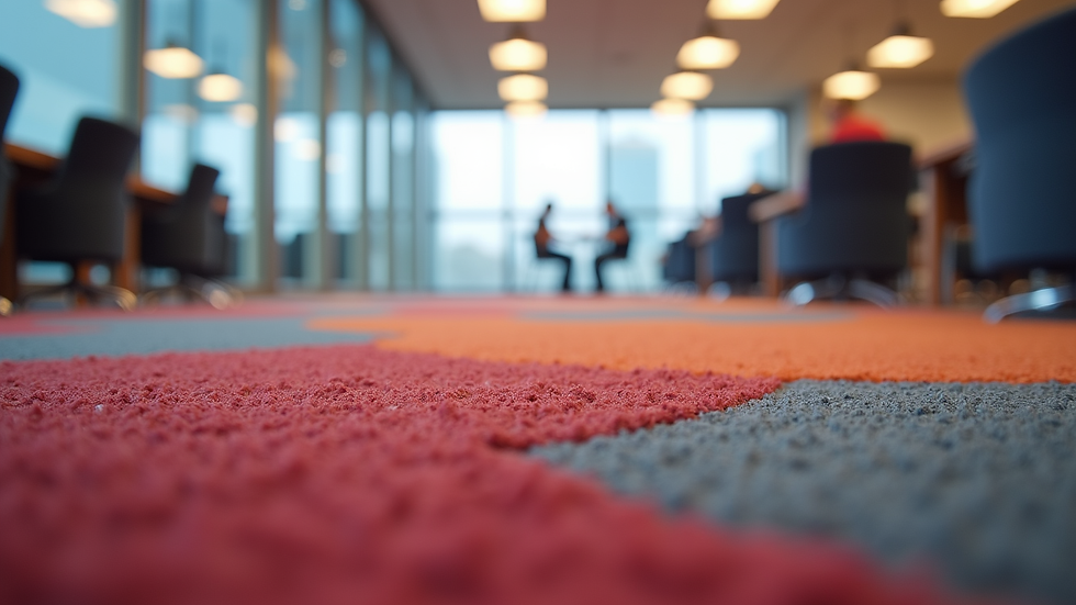 Eye-level view of a commercial carpet after professional cleaning, showing vibrant colors and no stains