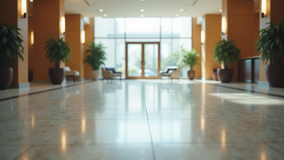 High angle view of a clean and shiny commercial lobby floor