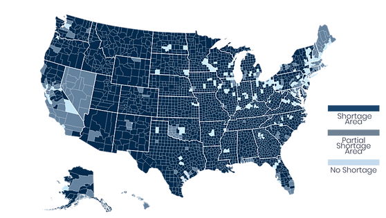 Áreas con escasez de proveedores de salud mental