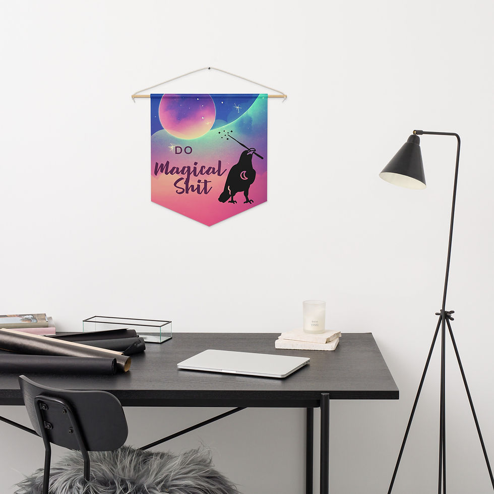 Thumbnail: Do Magical Shit Pennant Banner - handing over a desk, distance view