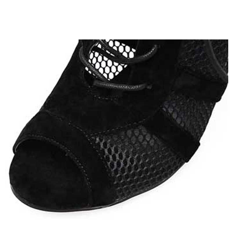 Thumbnail: Black Net Cross-Strap Sexy High Heels and Peep-Toe Sandals