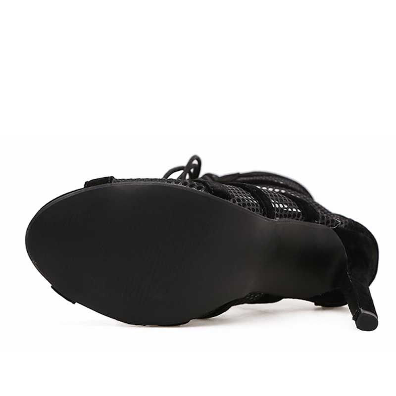 Thumbnail: Black Net Cross-Strap Sexy High Heels and Peep-Toe Sandals